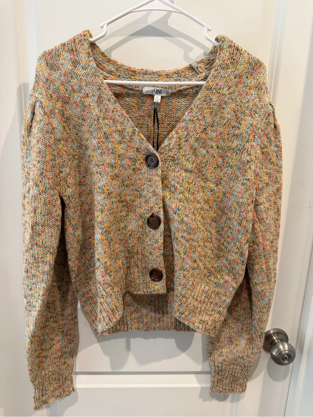 NWT Q & A Multicolor Button-Front Knit Cardigan Size Large